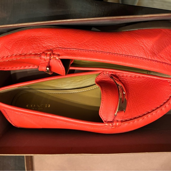 Coach Red Leather Flats with Gold Accent - Picture 3 of 6